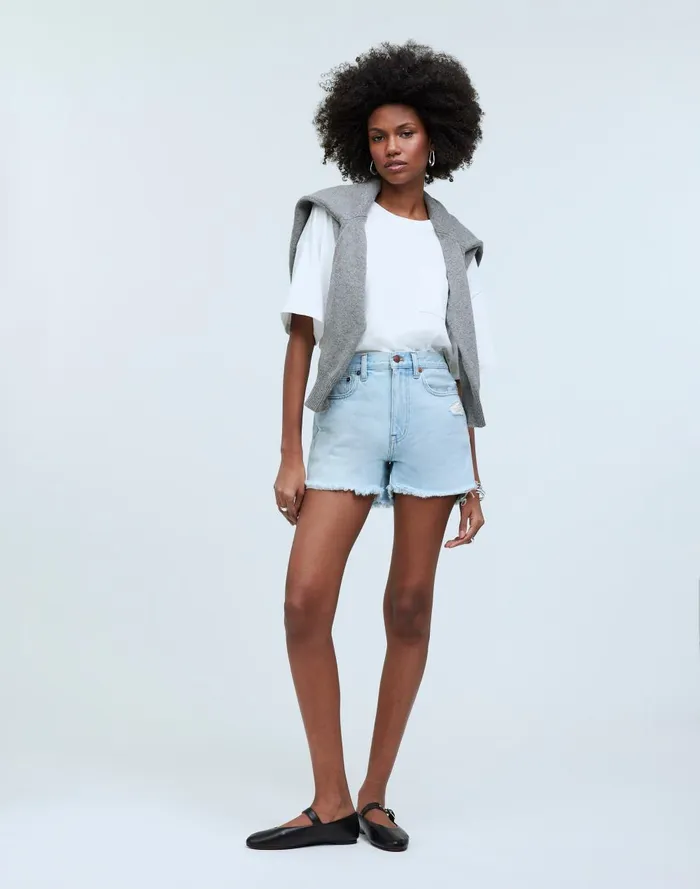 Women Shorts Madewell Relaxed MidLength Denim Shorts In Wengler Wash StepHem Edition