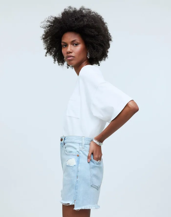 Women Shorts Madewell Relaxed MidLength Denim Shorts In Wengler Wash StepHem Edition