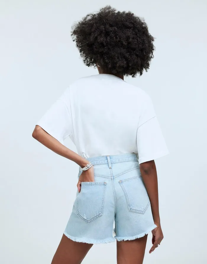 Women Shorts Madewell Relaxed MidLength Denim Shorts In Wengler Wash StepHem Edition