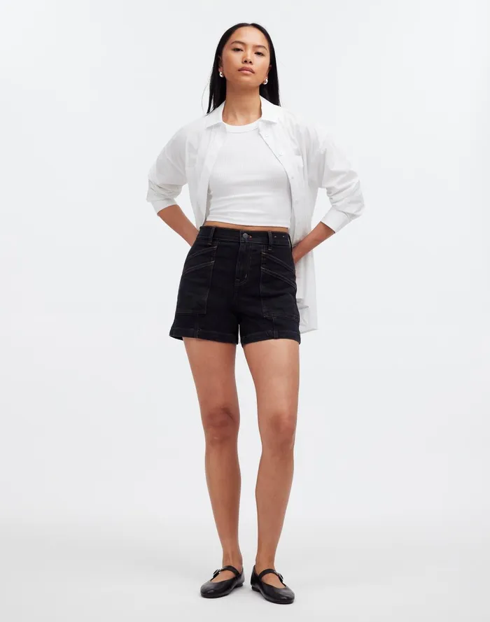 Women Shorts Madewell The Perfect Vintage MidLength Cargo Jean Short In Shamp Wash
