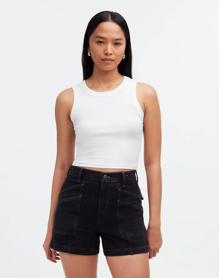 Women Shorts Madewell The Perfect Vintage MidLength Cargo Jean Short In Shamp Wash