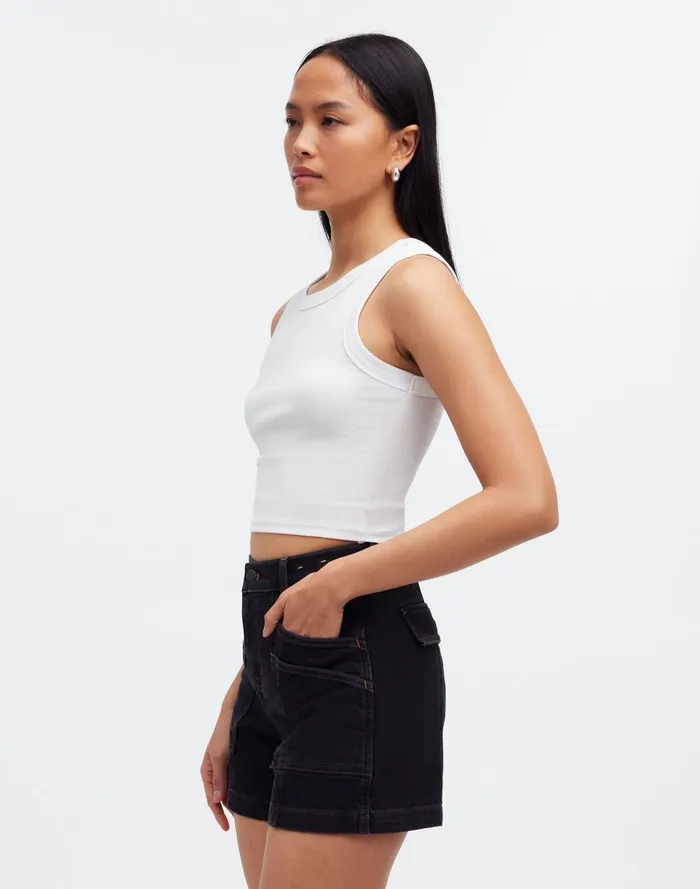 Women Shorts Madewell The Perfect Vintage MidLength Cargo Jean Short In Shamp Wash