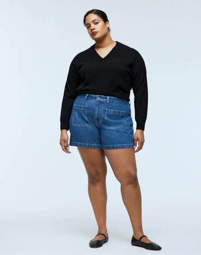 Women Shorts Madewell The Plus Curvy Denim Emmett Short Patch Pocket Edition