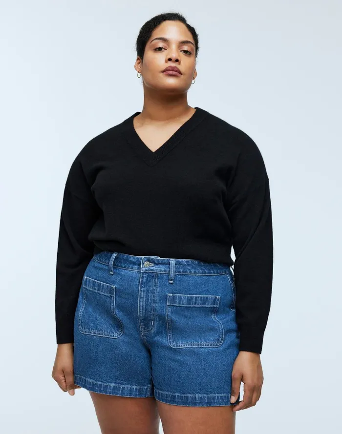 Women Shorts Madewell The Plus Curvy Denim Emmett Short Patch Pocket Edition