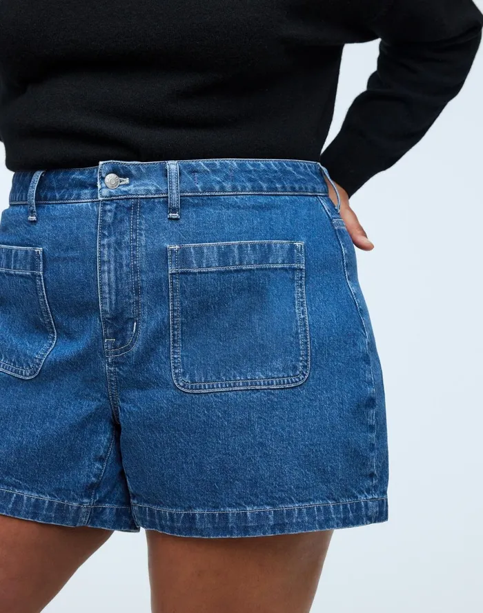 Women Shorts Madewell The Plus Curvy Denim Emmett Short Patch Pocket Edition