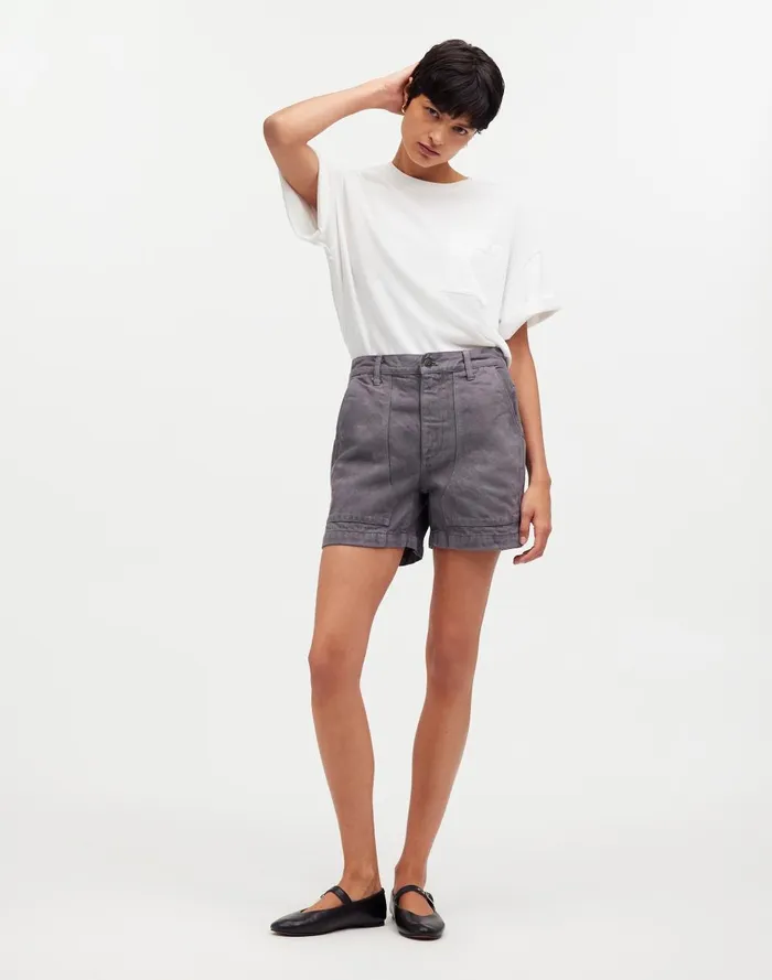 Women Shorts Madewell X MN Dye Studio Denim HighRise MidLength Workwear Shorts