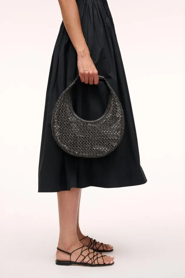 Women Shoulder STAUD STAUD MOON WOVEN BAG BLACK Women Shoulder STAUD STAUD MOON WOVEN BAG BLACK