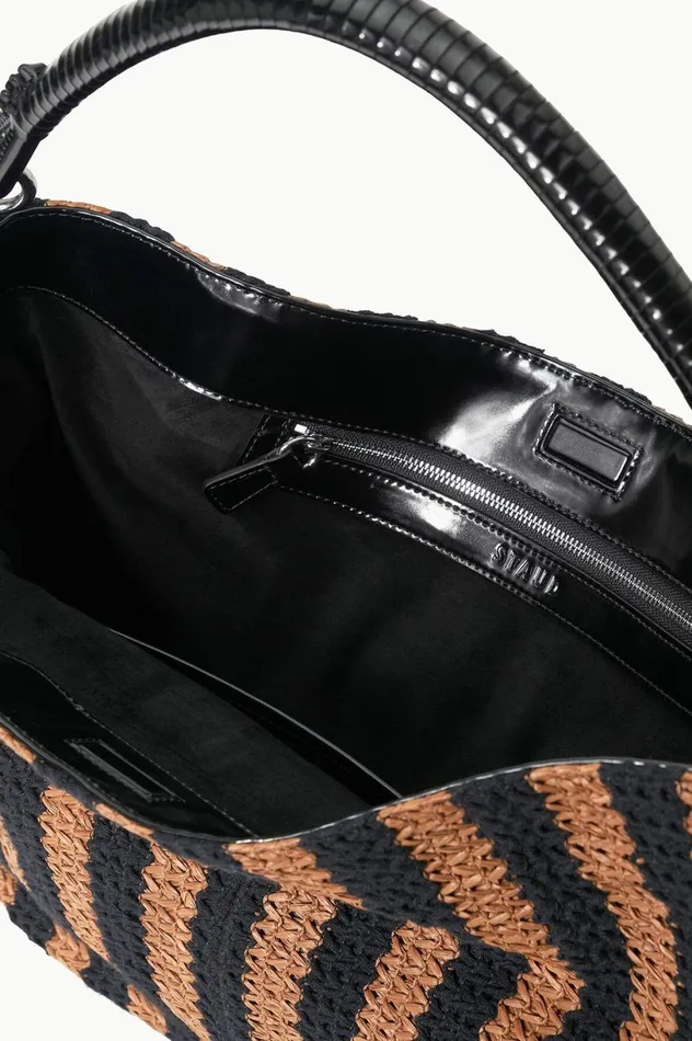 Women Shoulder STAUD STAUD PERRY HOBO BAG BLACK TAN SEASHORE STRIPE Women Shoulder STAUD STAUD PERRY HOBO BAG BLACK TAN SEASHORE STRIPE