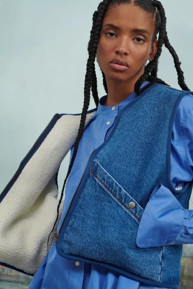 Women SIMON WAISTCOAT Washed Blue Denim Soeur Denim