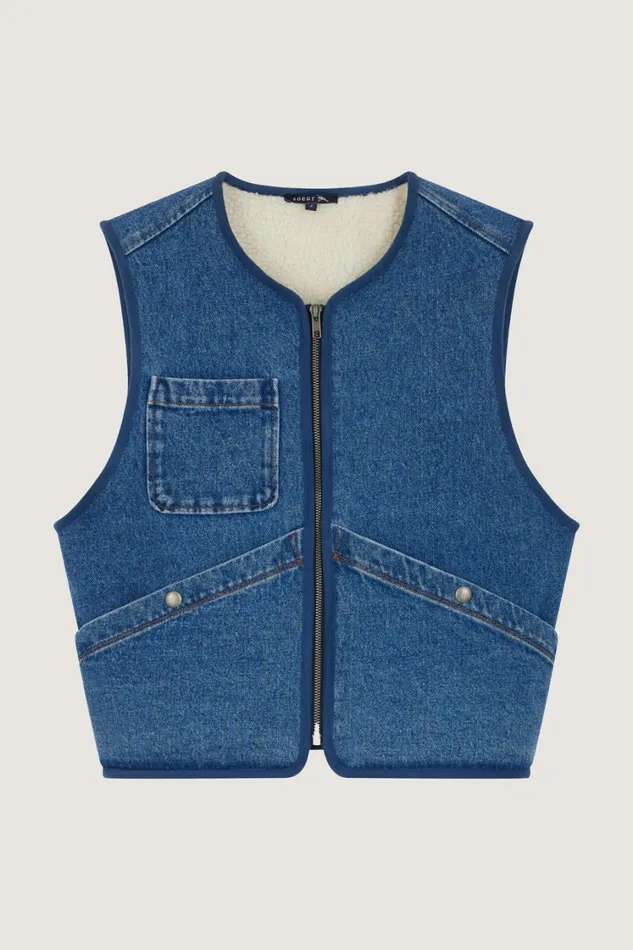 Women SIMON WAISTCOAT Washed Blue Denim Soeur Denim