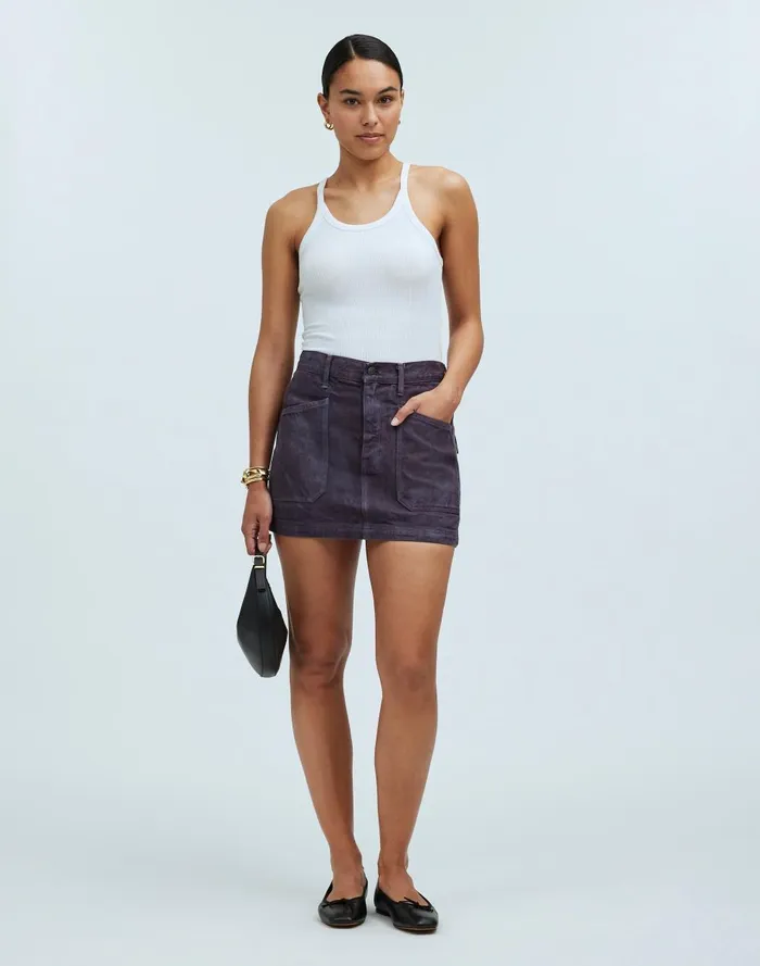 Women Skirts Madewell X MN Dye Studio Denim PatchPocket Micro Mini Skirt