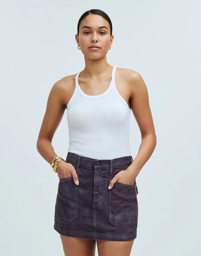Women Skirts Madewell X MN Dye Studio Denim PatchPocket Micro Mini Skirt