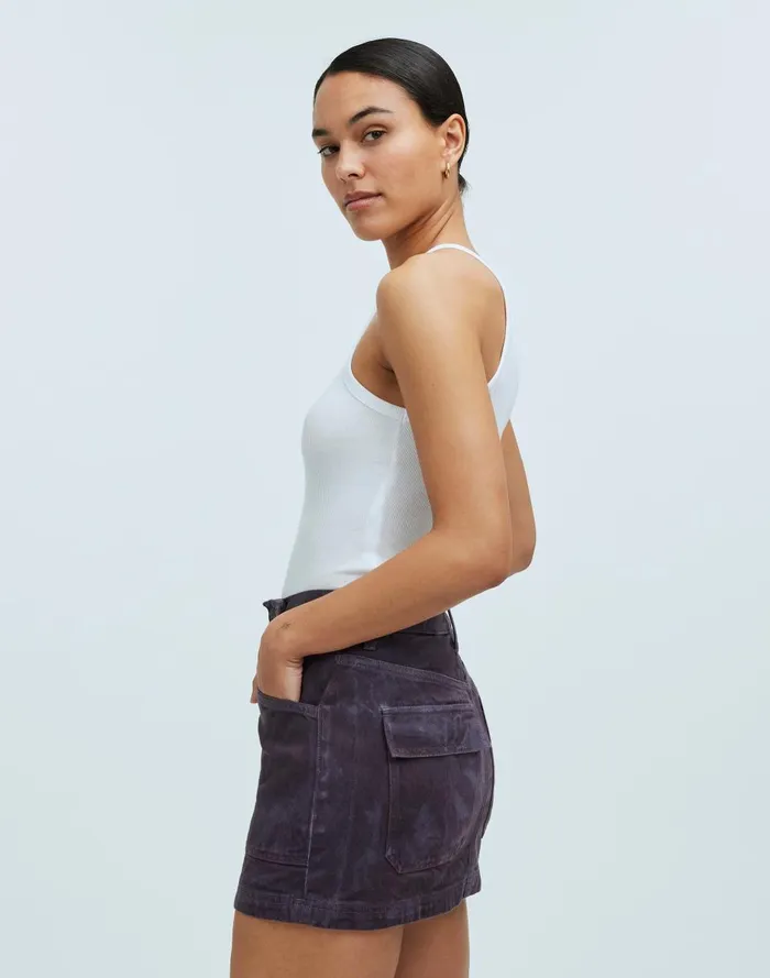 Women Skirts Madewell X MN Dye Studio Denim PatchPocket Micro Mini Skirt