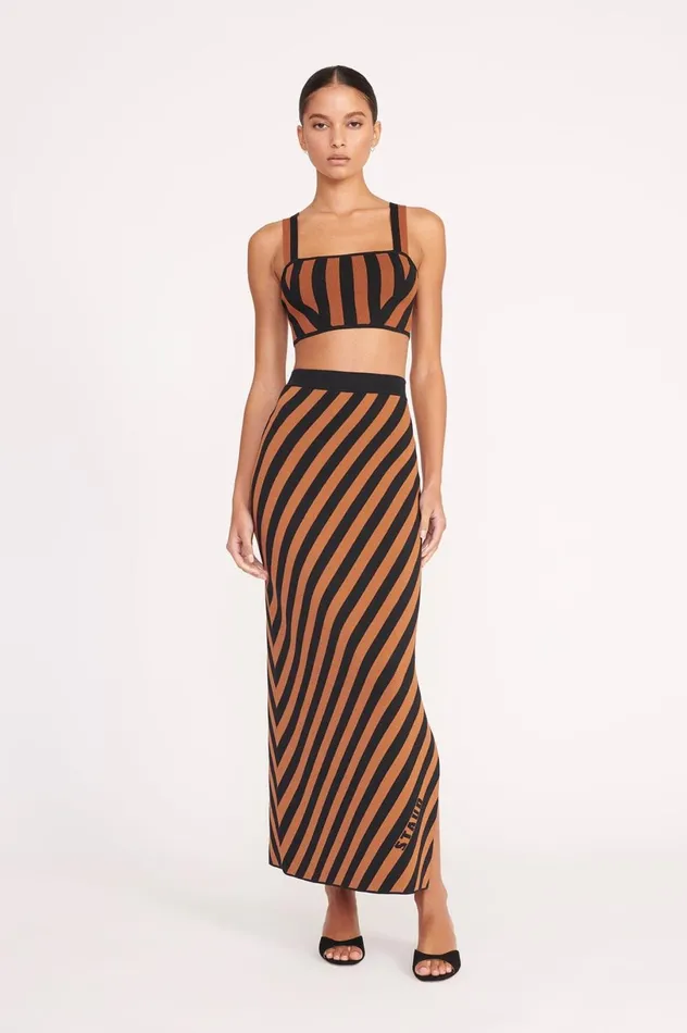 Women Skirts STAUD STAUD GIOVANNI SKIRT BLACK TAN SEASHORE STRIPE