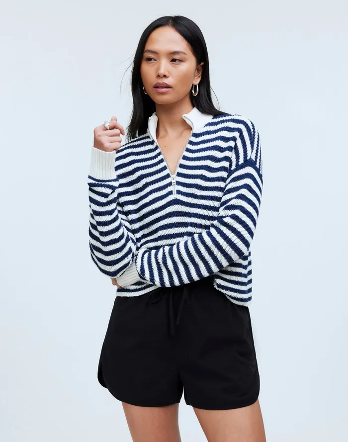 Women Sweaters Madewell Ribbed HalfZip Sweater In Stripe