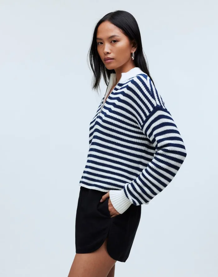 Women Sweaters Madewell Ribbed HalfZip Sweater In Stripe