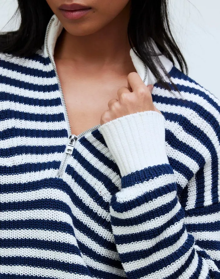 Women Sweaters Madewell Ribbed HalfZip Sweater In Stripe