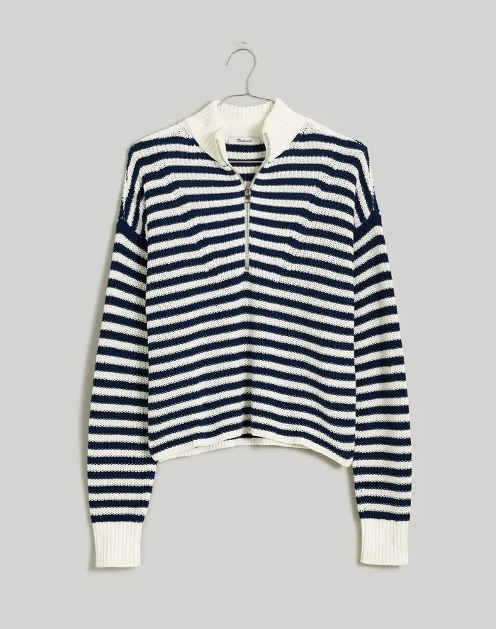 Women Sweaters Madewell Ribbed HalfZip Sweater In Stripe