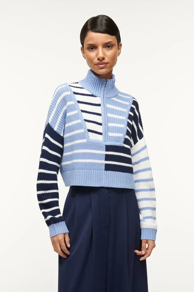 Women Sweaters STAUD STAUD CROPPED HAMPTON SWEATER ADRIATIC STRIPE Women Sweaters STAUD STAUD CROPPED HAMPTON SWEATER ADRIATIC STRIPE