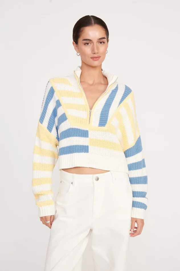 Women Sweaters STAUD STAUD CROPPED HAMPTON SWEATER BUTTERCUP SEASHORE STRIPE