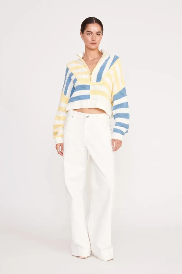 Women Sweaters STAUD STAUD CROPPED HAMPTON SWEATER BUTTERCUP SEASHORE STRIPE Women Sweaters STAUD STAUD CROPPED HAMPTON SWEATER BUTTERCUP SEASHORE STRIPE