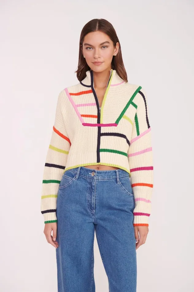 Women Sweaters STAUD STAUD CROPPED HAMPTON SWEATER CREAM RAINBOW MULTI