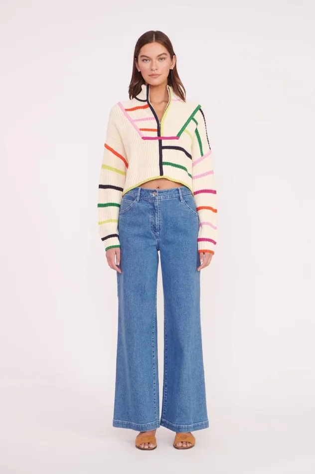 Women Sweaters STAUD STAUD CROPPED HAMPTON SWEATER CREAM RAINBOW MULTI Women Sweaters STAUD STAUD CROPPED HAMPTON SWEATER CREAM RAINBOW MULTI