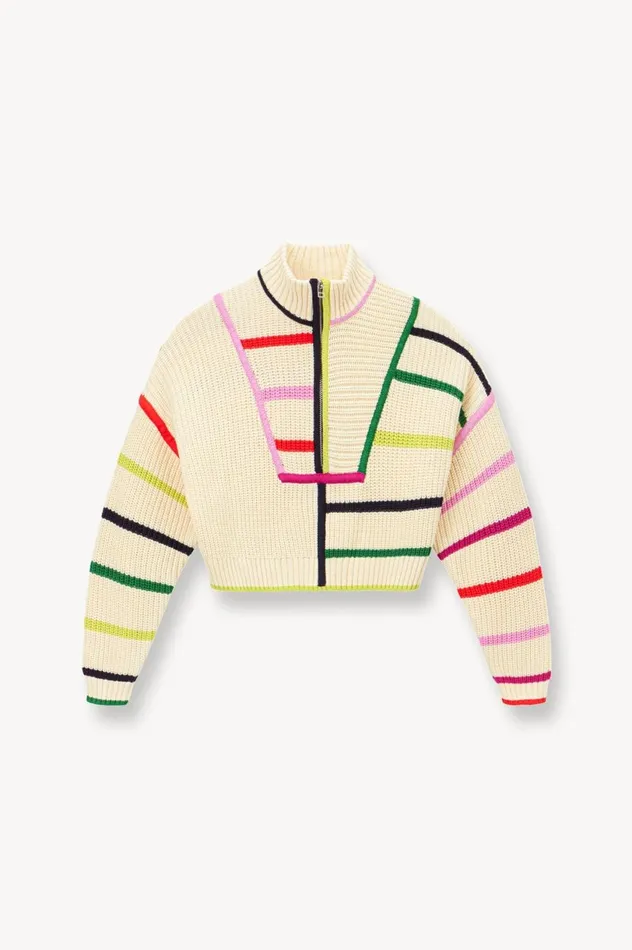 Women Sweaters STAUD STAUD CROPPED HAMPTON SWEATER CREAM RAINBOW MULTI Women Sweaters STAUD STAUD CROPPED HAMPTON SWEATER CREAM RAINBOW MULTI