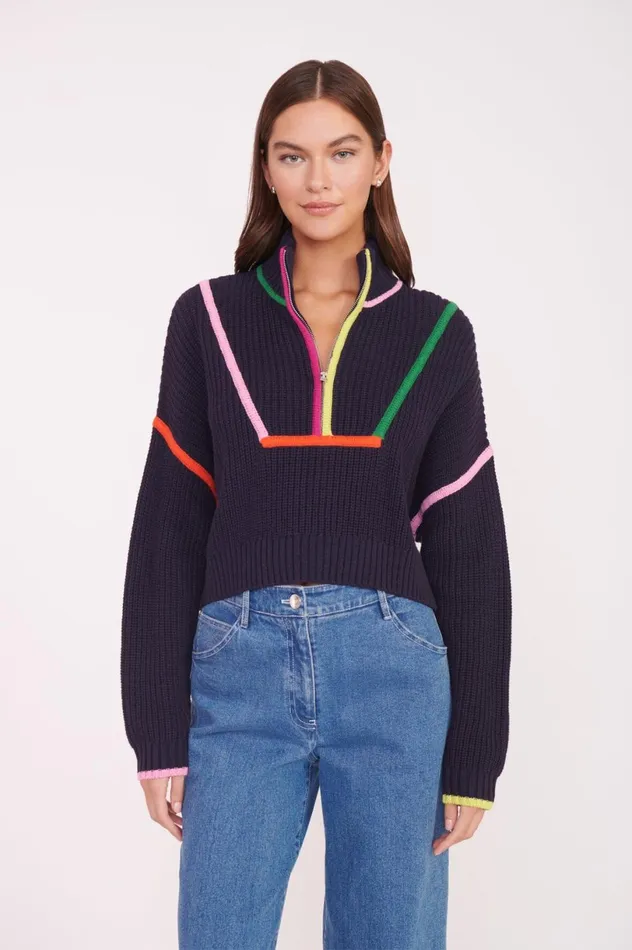 Women Sweaters STAUD STAUD CROPPED HAMPTON SWEATER NAVY MULTI