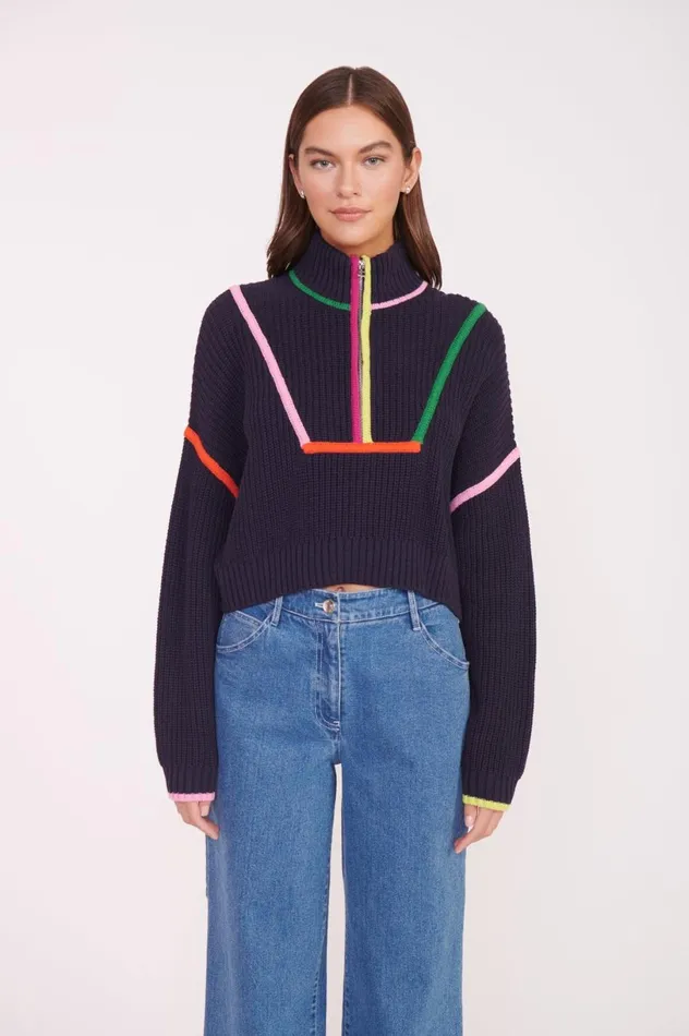 Women Sweaters STAUD STAUD CROPPED HAMPTON SWEATER NAVY MULTI Women Sweaters STAUD STAUD CROPPED HAMPTON SWEATER NAVY MULTI