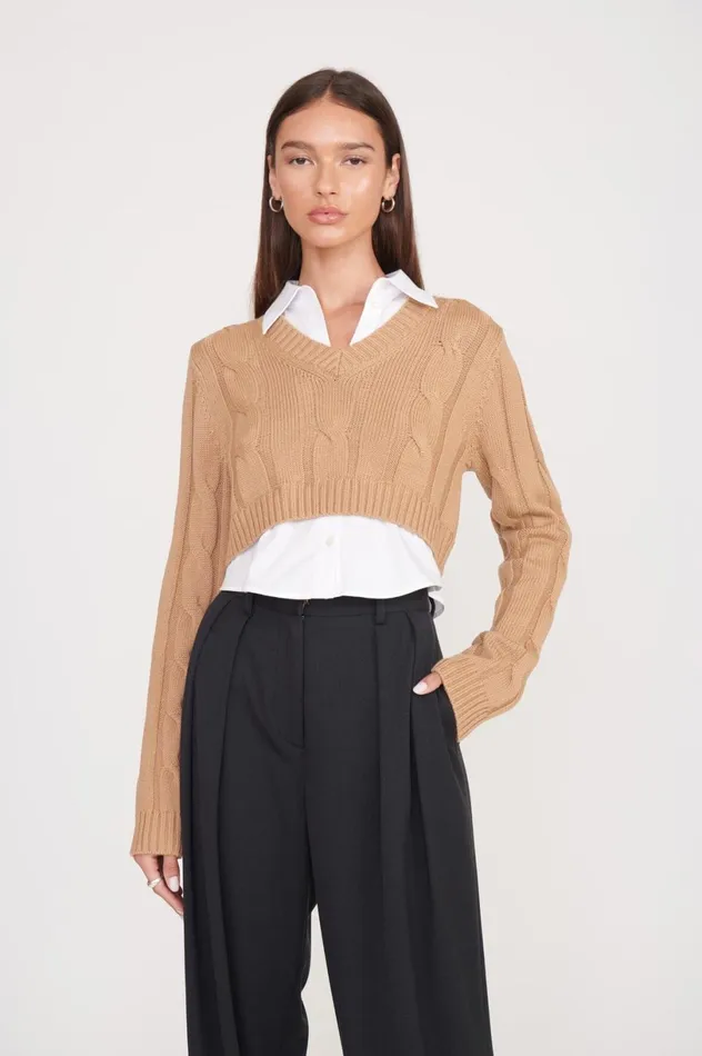 Women Sweaters STAUD STAUD DUKE SWEATER CAMEL WHITE