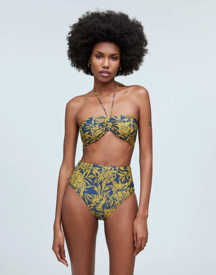 Women Swim Madewell Cinched Halter Bikini Top In Floral