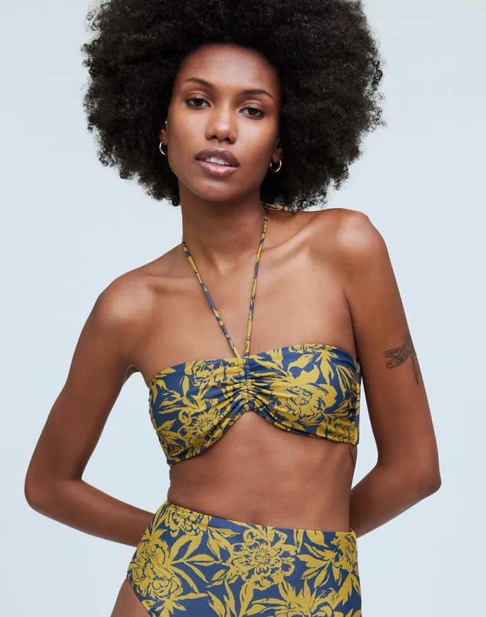 Women Swim Madewell Cinched Halter Bikini Top In Floral