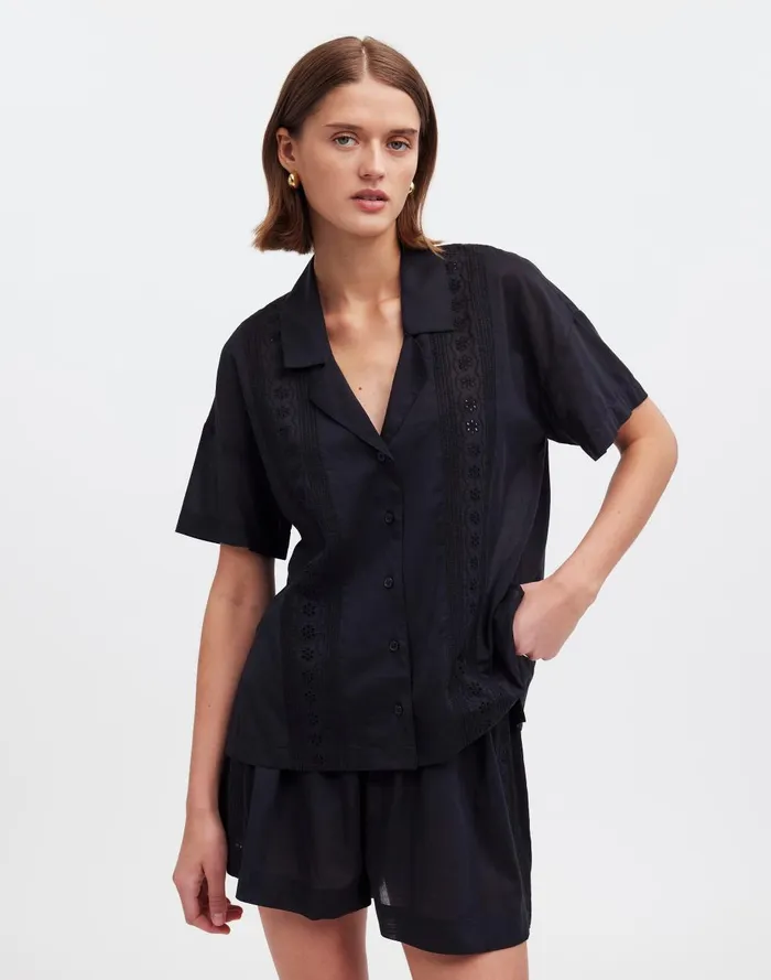 Women Swim Madewell Embroidered ButtonFront CoverUp Shirt