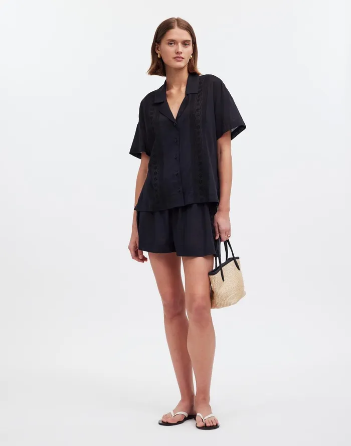 Women Swim Madewell Embroidered ButtonFront CoverUp Shirt