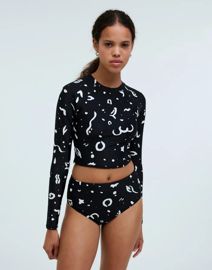 Women Swim Madewell HighWaisted Bikini Bottom In Abstract Doodle