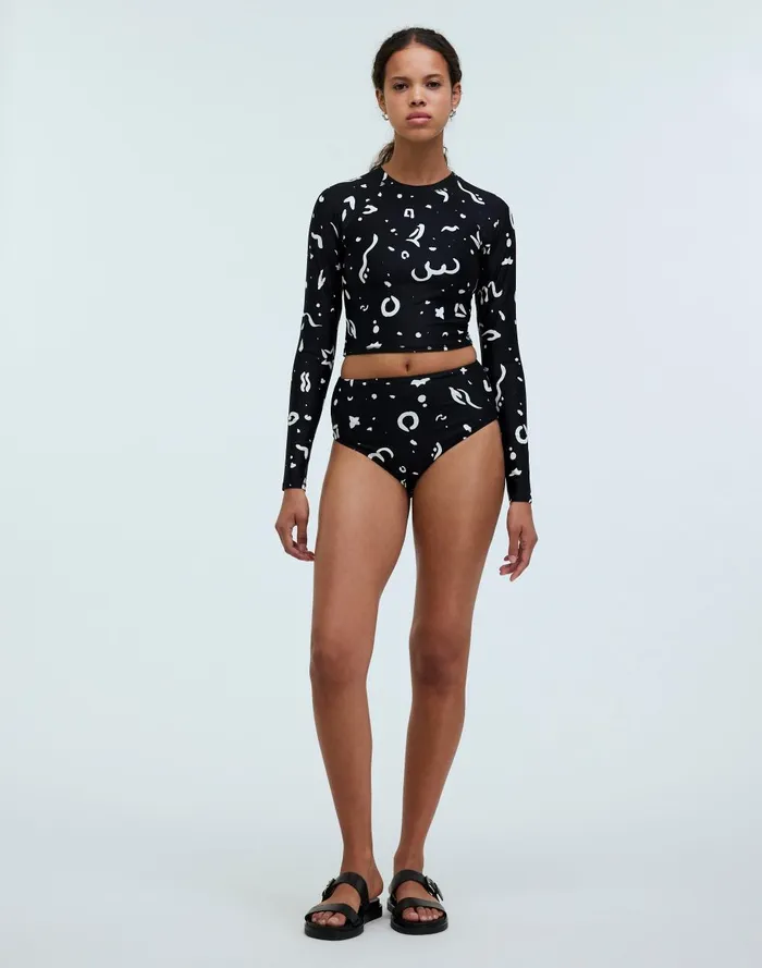 Women Swim Madewell HighWaisted Bikini Bottom In Abstract Doodle