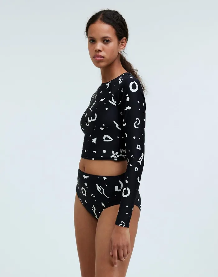 Women Swim Madewell HighWaisted Bikini Bottom In Abstract Doodle