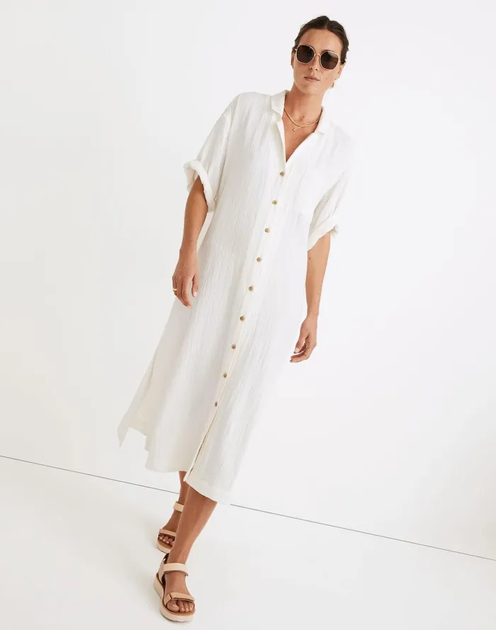 Women Swim Madewell Lightestspun CoverUp Maxi Shirtdress