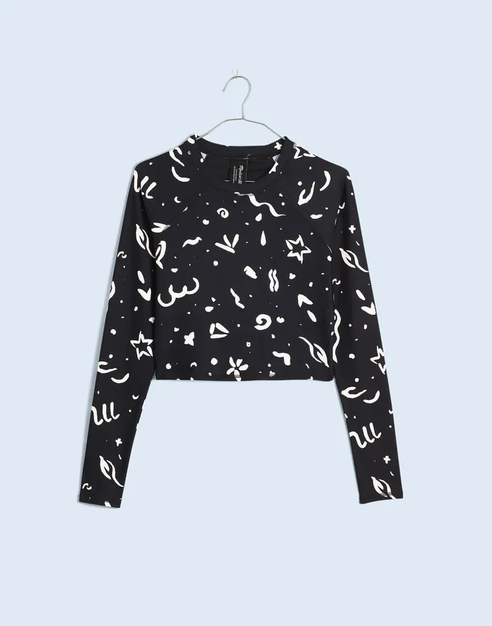 Women Swim Madewell LongSleeve Crop Rash Guard In Abstract Doodle