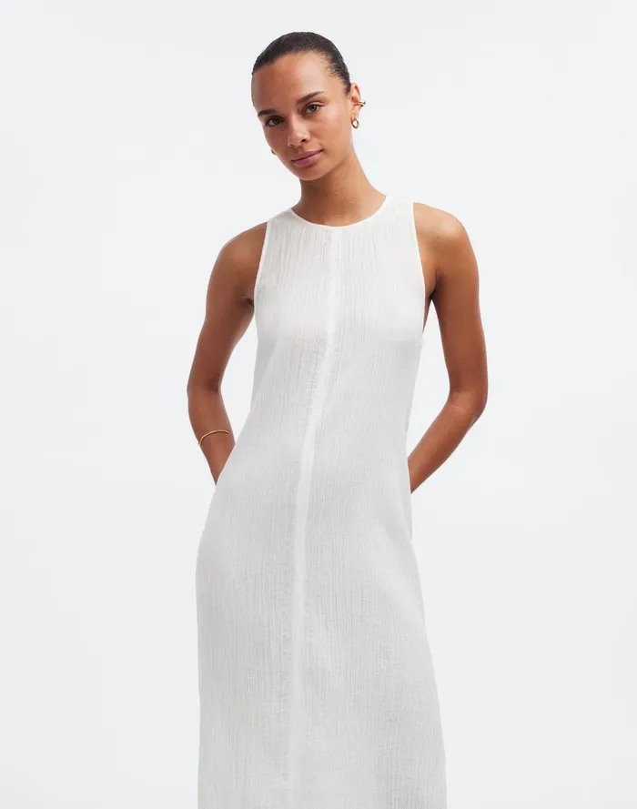 Women Swim Madewell OpenBack Midi CoverUp Dress In Crinkle Cotton