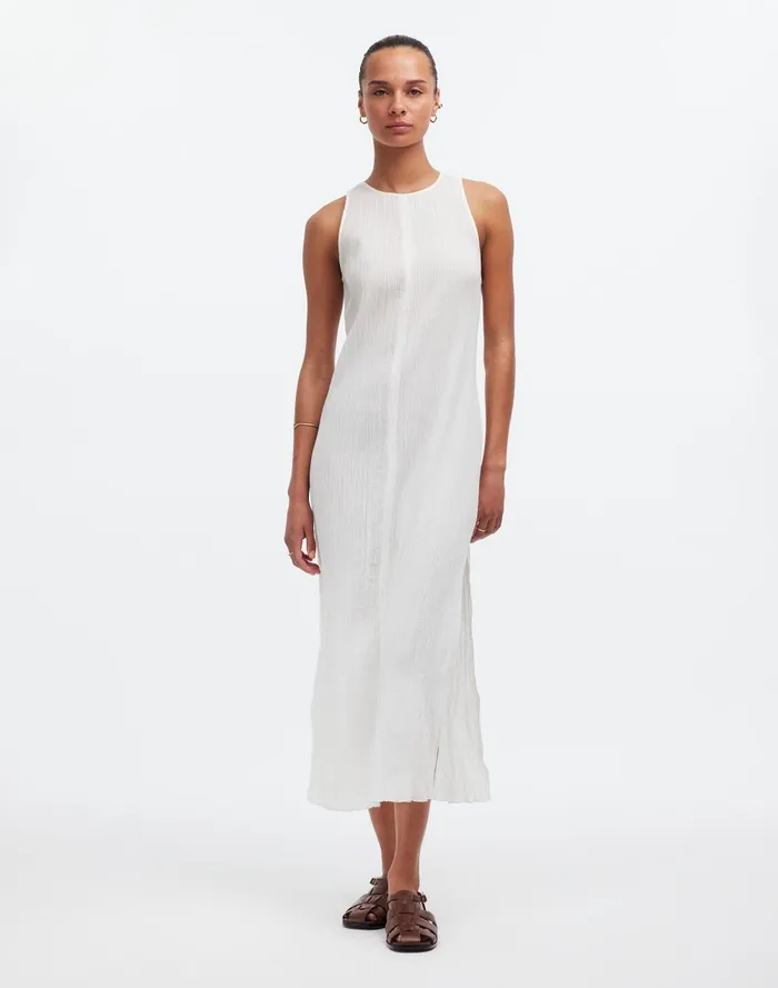 Women Swim Madewell OpenBack Midi CoverUp Dress In Crinkle Cotton