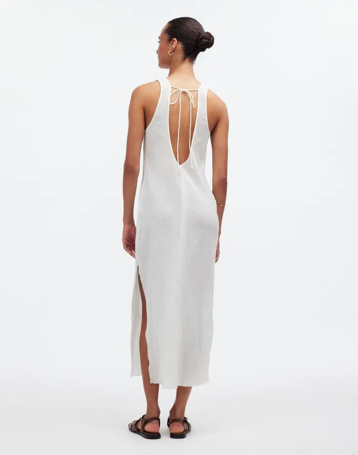 Women Swim Madewell OpenBack Midi CoverUp Dress In Crinkle Cotton