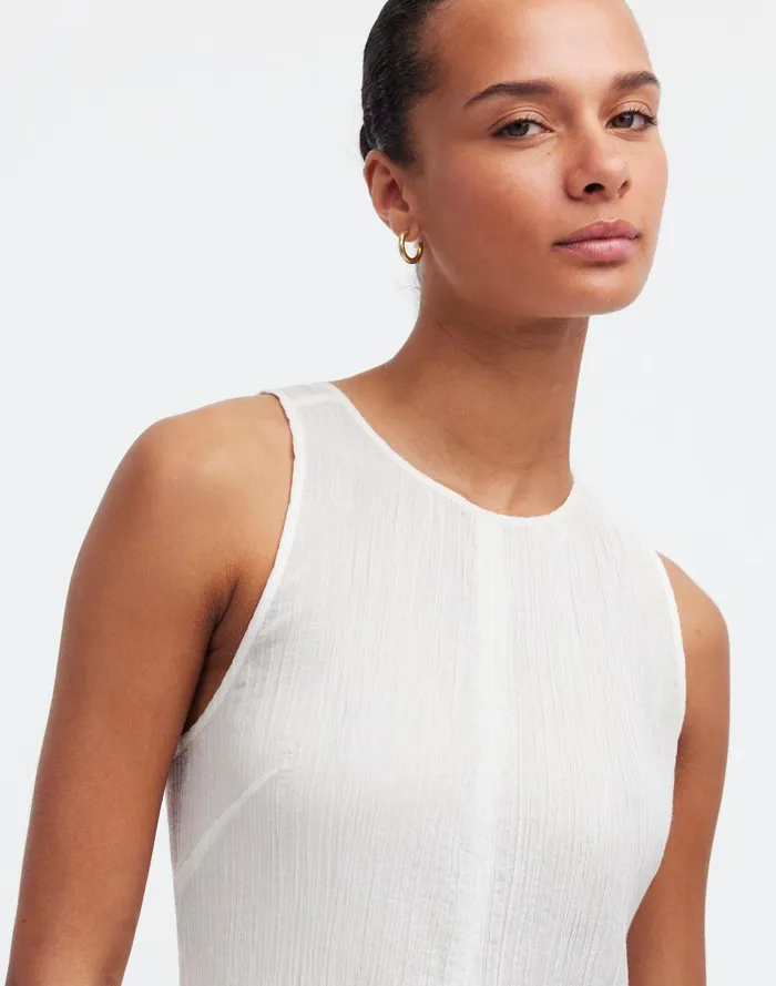 Women Swim Madewell OpenBack Midi CoverUp Dress In Crinkle Cotton