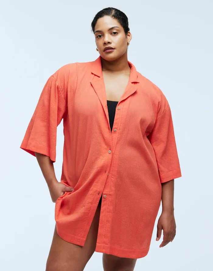 Women Swim Madewell Plus Crinkle Cotton CoverUp Mini Shirtdress