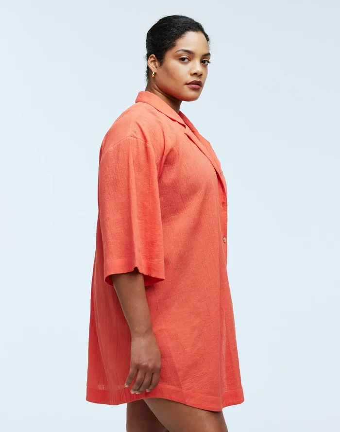 Women Swim Madewell Plus Crinkle Cotton CoverUp Mini Shirtdress