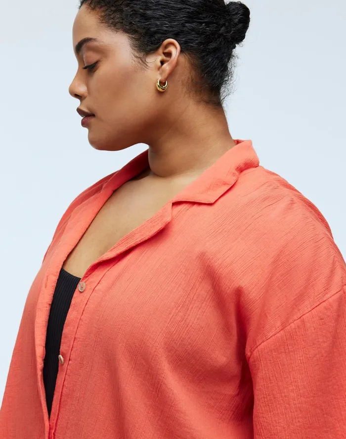 Women Swim Madewell Plus Crinkle Cotton CoverUp Mini Shirtdress