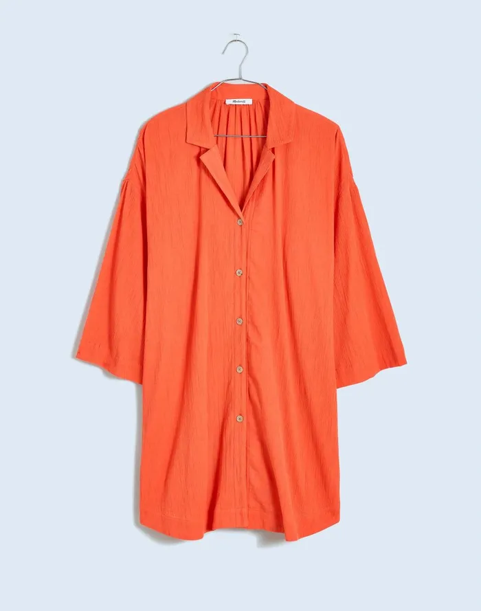 Women Swim Madewell Plus Crinkle Cotton CoverUp Mini Shirtdress