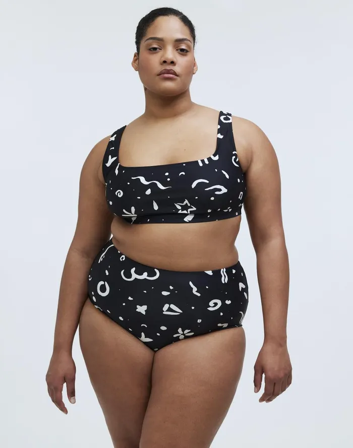 Women Swim Madewell Plus HighWaisted Bikini Bottom In Abstract Doodle