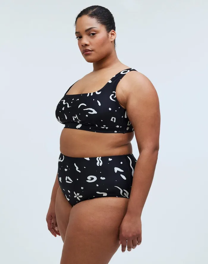 Women Swim Madewell Plus HighWaisted Bikini Bottom In Abstract Doodle